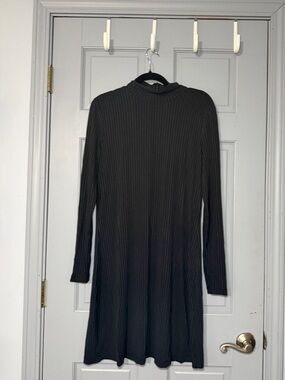 BRASS Ribbed Knit Dress Mock Neck Long Sleeve Minimal L